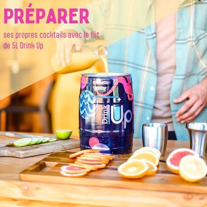 DRINK UP PLUS décor MIX - Tireuse à bières & cocktails portative Toutes Boissons - 25 verres - Enceinte Bluetooth - fûts Beertender