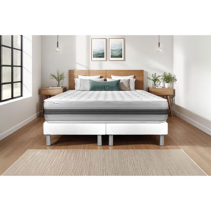 Conjunto de colchón y base de cama de 200x200 cm - 2 bases de cama blancas - Vitalspring Recover White