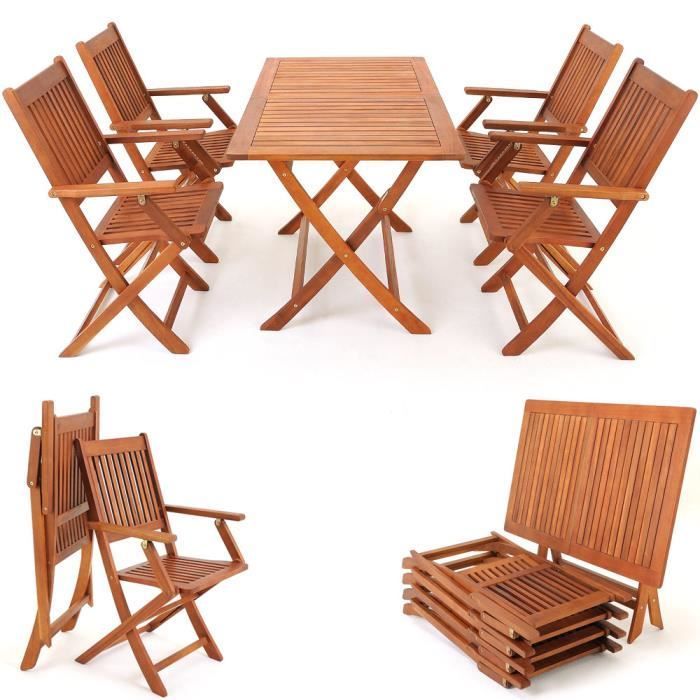 Conjunto de jardín Sydney Komfort en madera de acacia con certificación FSC®. Mesa y 4 sillas plegables. Muebles de jardín.