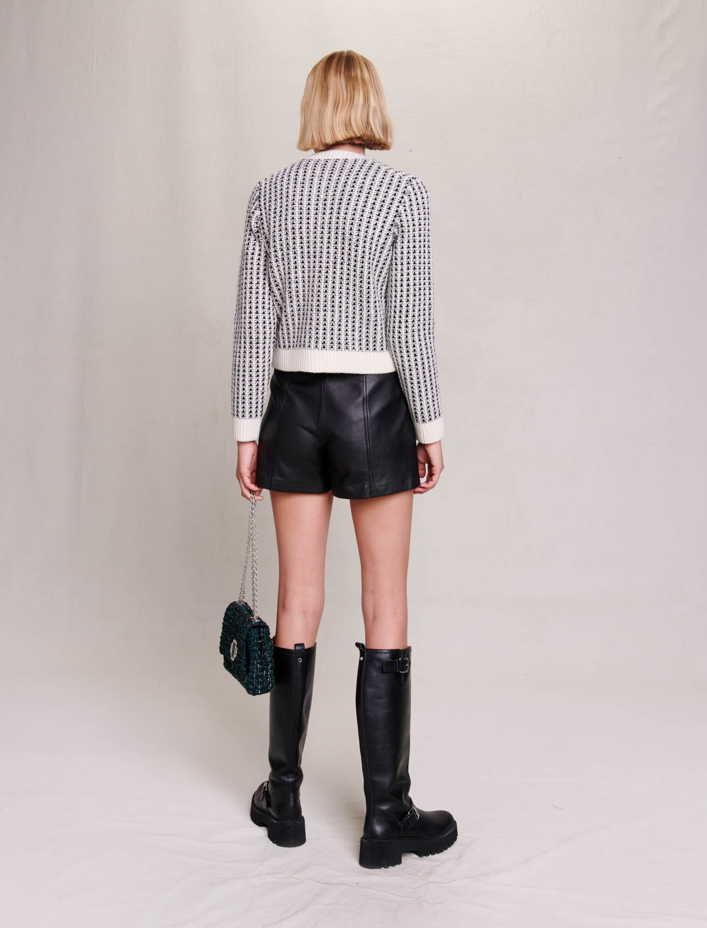 Cardigan tricotat - Negru / Ecru