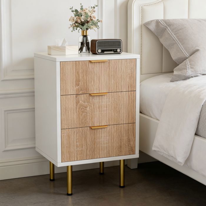 Table de chevet lot 2, Commode 3 Tiroirs, Meuble Rangement, Meuble Chambre Bureau Salon Cuisine, 40x40x65cm, Multicolore