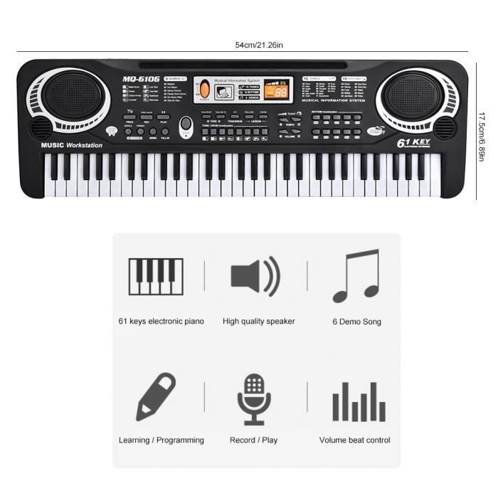 Electronic Musical Keyboard - ZERODIS - HB015 - 61 Keys - Microphone Included - EU Plug 100-240V