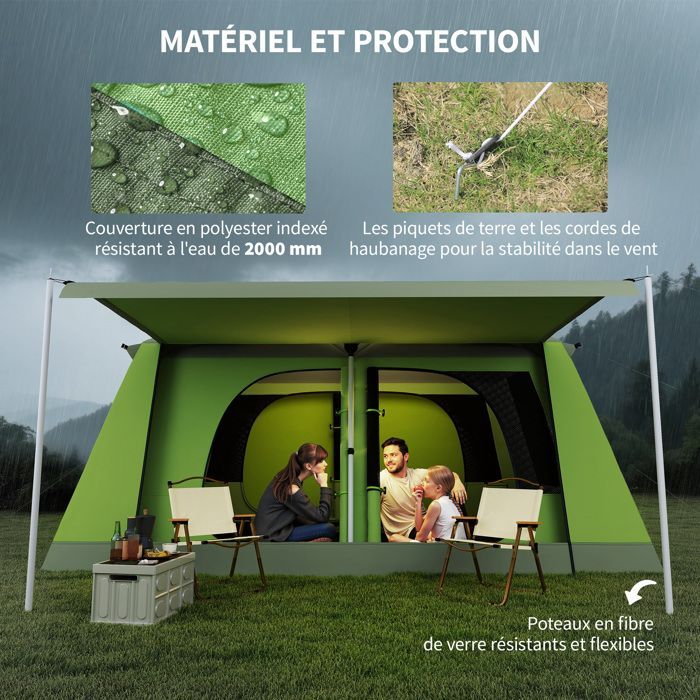 Tienda de campaña Outsunny para 4 a 8 personas - ligera y portátil - fácil de montar - incluye porche, bolsa de transporte y gancho - verde