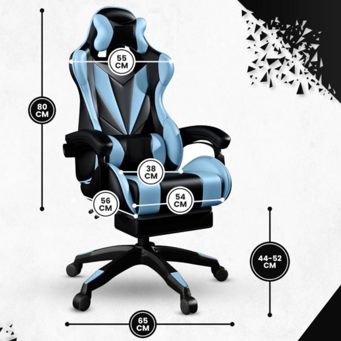 Bayt Ergonomischer Gaming-Stuhl – Ausziehbare Fußstütze – Verstellbare Armlehnen – Verstellbare Rückenlehne – Schwarz & Hellblau