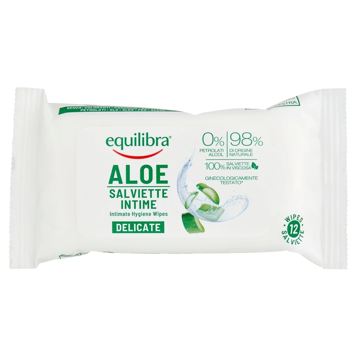 Lingettes intimes EQUILIBRA Equilibra à l'aloe vera, 12 pièces, à l'acide lactique et au calendula
