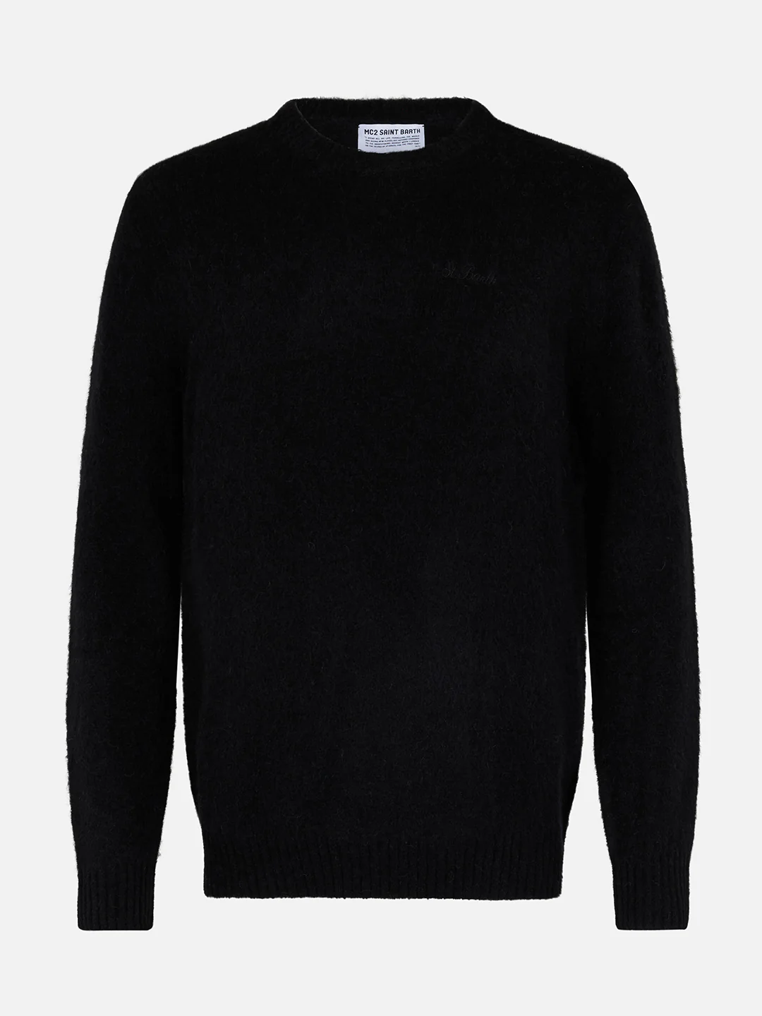 Suéter masculino Regent preto de gola redonda com elastano