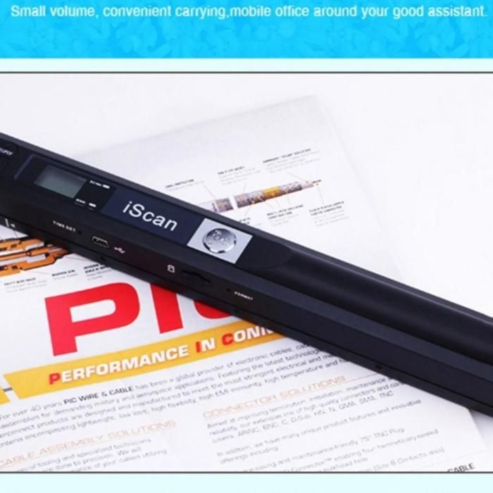 Portable scanner, 8GB memory card, 3 DPI settings, color books, photos, A4 documents, black