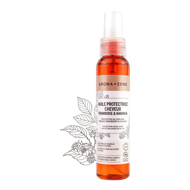 Olio protettivo per capelli biologico a base di karanja e lampone