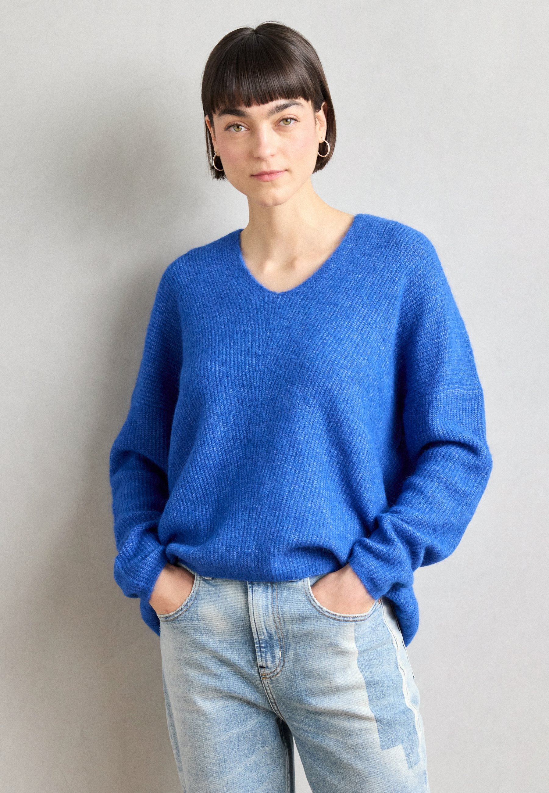 Mos Mosh THORA V-NECK - Jumper - blauw lolite