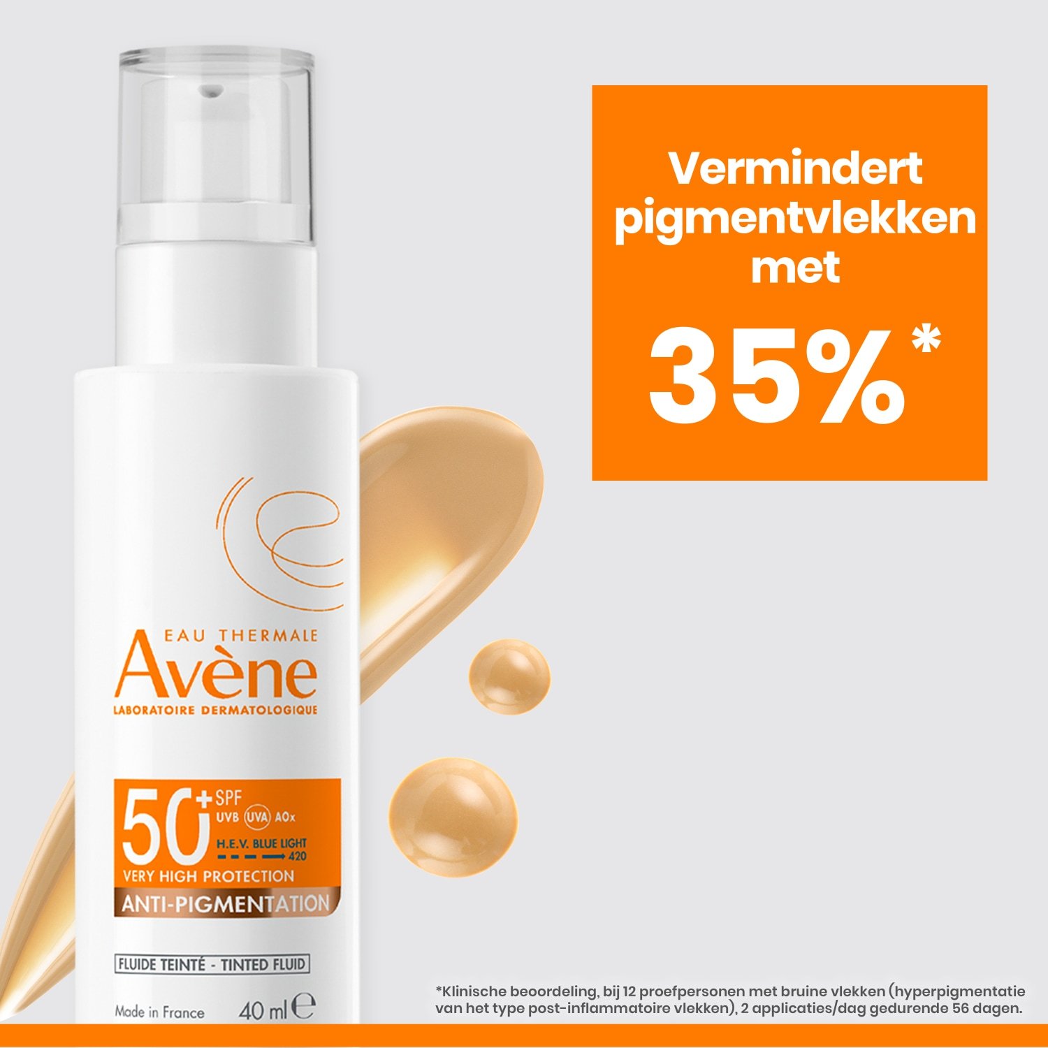 „Avène Sun Spray Solaire“ tonuotas fluidas nuo pigmentacijos SPF 50+, 40 ml