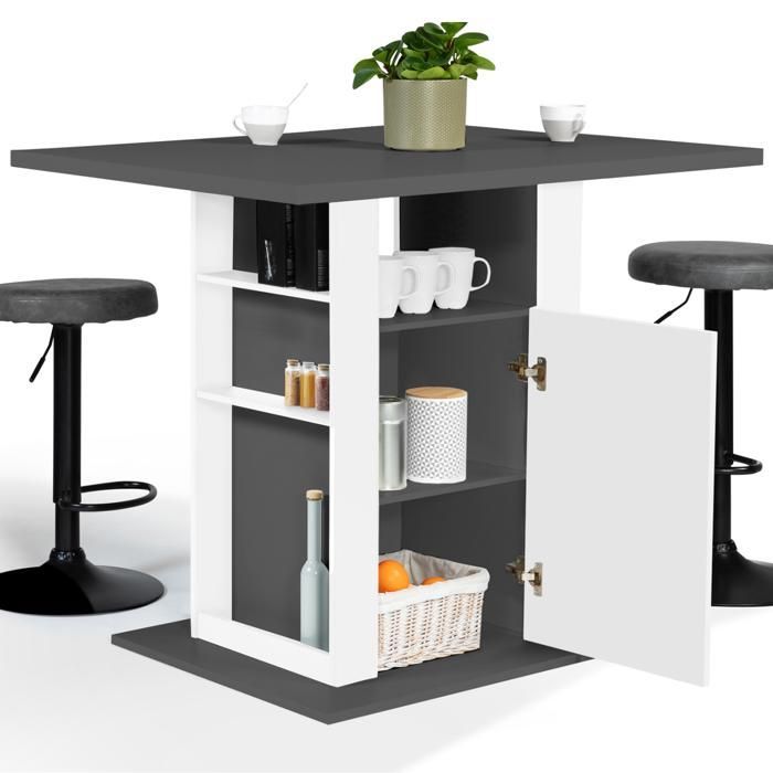Isla central IDMARKET UGO de 110 cm con encimera de madera gris y blanca y espacio de almacenamiento.