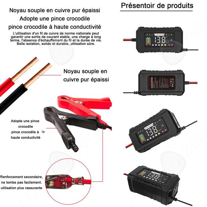 Caricabatterie intelligente da 12V 15A, caricabatterie per auto con schermo tattile LCD, protezione multipla per auto e moto.