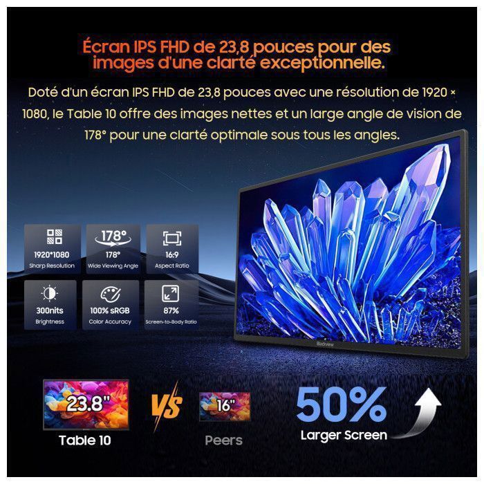 Blackview Table 10 23.8 pouces Moniteur portable 1920*1080 FHD écran de confort oculaire IPS pour PC - Noir