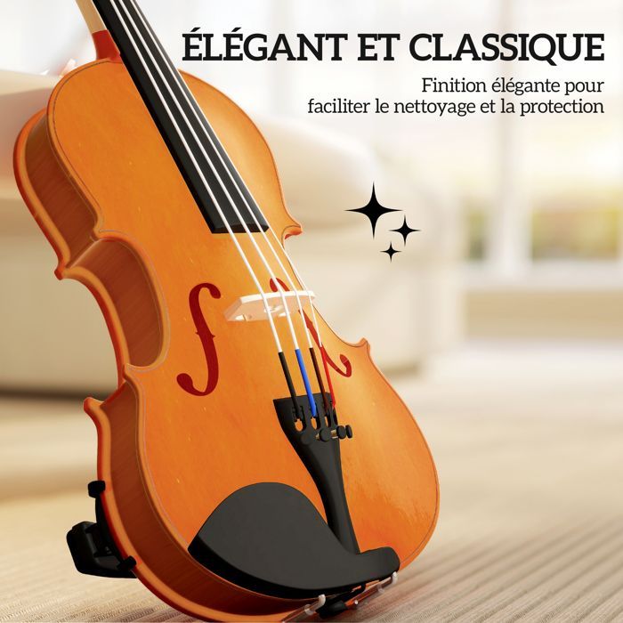 Conjunto de violín 4/4, violín de madera maciza para adultos y principiantes, con estuche ligero y portátil, 60 x 21 cm, marrón.