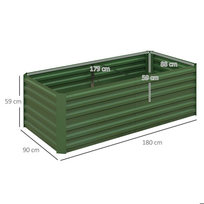 Garden vegetable garden bed - Outsunny - rectangular - galvanized steel reinforcement tubes - 180 x 90 x 59 cm - green