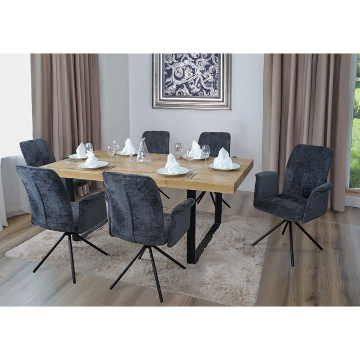 Lot de 2 chaises de salle à manger MCW-N99 avec accoudoirs chenille gris foncé