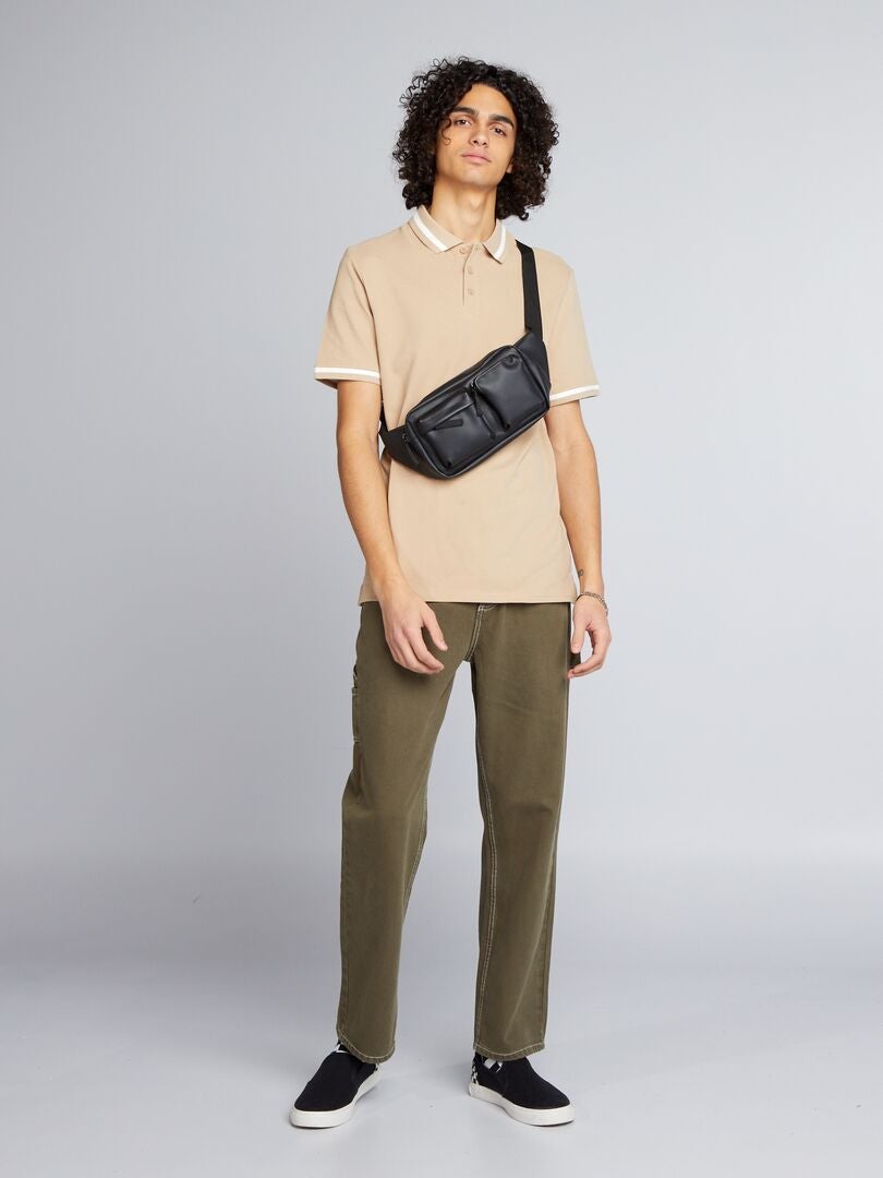 Polo de manga corta en contraste - BEIGE