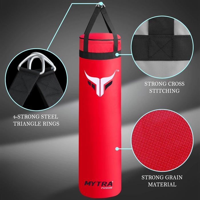 Leerer 152-cm-Boxsack – Mytra Fusion – Verstärkter, ungefüllter Boxsack – Muay Thai Kampfsport – ROT