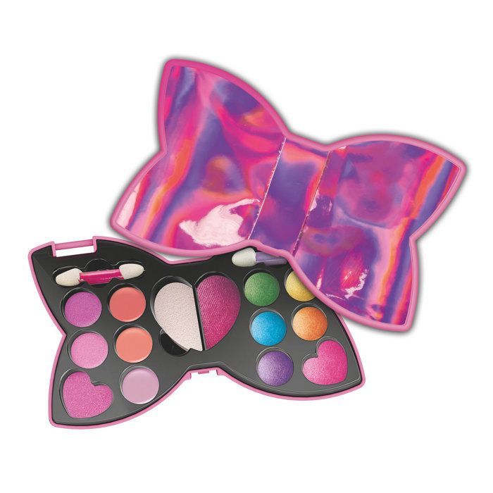 CLEMENTONI - Kit de maquillaje con pajarita - Paleta de maquillaje infantil - Sombras de ojos, brillo de labios, esponja, brochas - A partir de 6 años