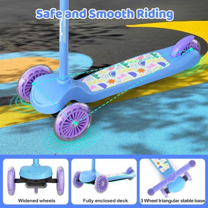BremToy kinderstep met verlicht platform en PU LED-wielen, 4 verstelbare hoogtestanden, responsieve remmen, lichtgewicht, blauw