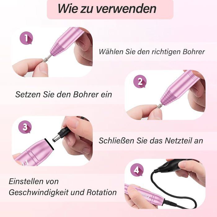 Ponceuse pour Ongles,Lime à Ongle Électrique 20000 RPM,Manucure Électrique Ongles pour Gels et Ongles Naturels,Set Nail Drill Idéal