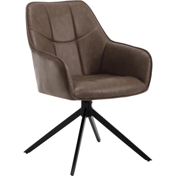 Silla de comedor giratoria WOLTU, sillón tapizado en piel sintética vintage, patas de metal, marrón W0ATT0179-1