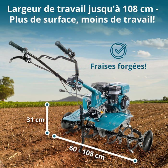 Motoculteur à essence KS 7HP-950A avec entraînement par courroie et par chaîne, le soc réglable, largeur de traitement 108 cm