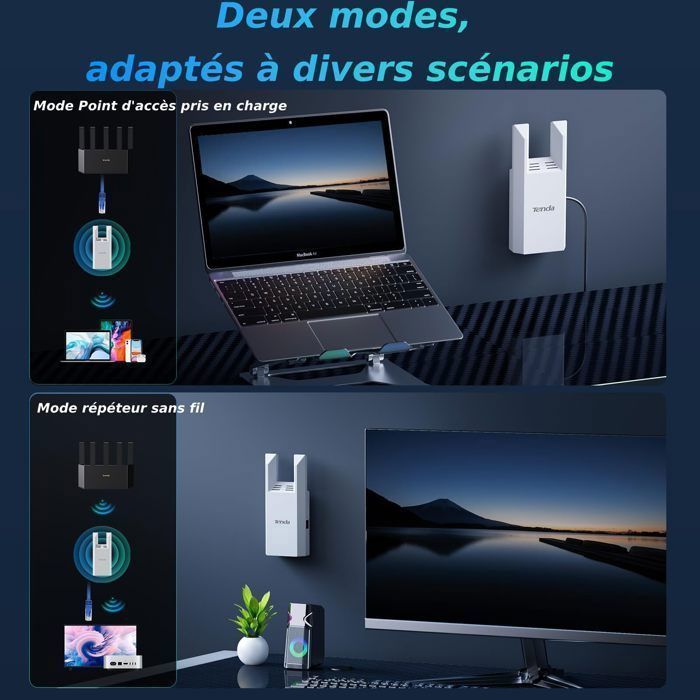Tenda Répéteur WiFi Puissant A18 Pro, Amplificateur AC1200 Mbps(2.4GHz/5GHz), Port Ethernet Gigabit, Couverture jusqu’à 150 m²
