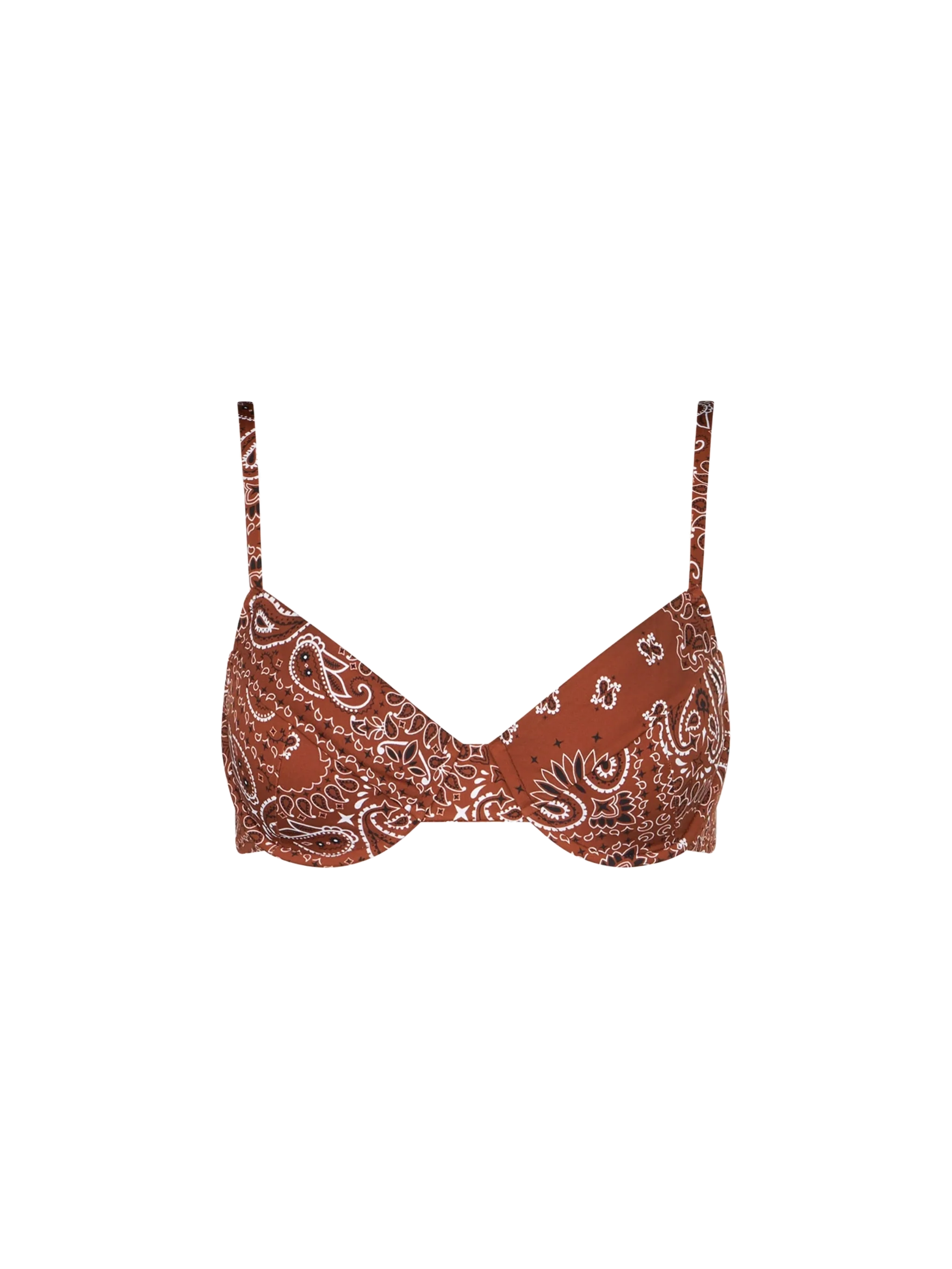 Sujetador tipo bralette con aros y estampado de pañuelo marrón