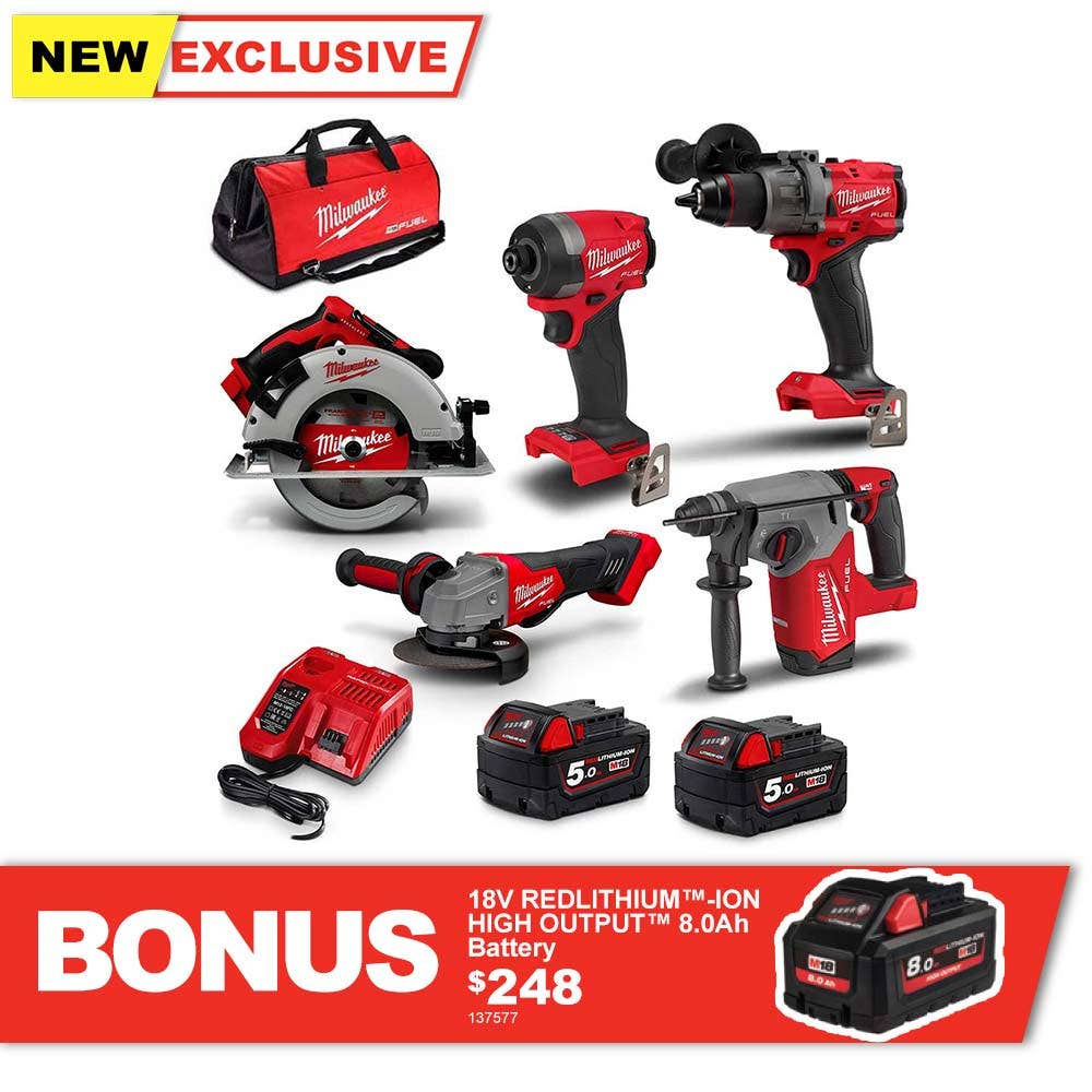 Pachet de baterii MILWAUKEE 18V FUEL™ cu 5 bucăți, 2 x 5,0 Ah M18FPP5A3502B