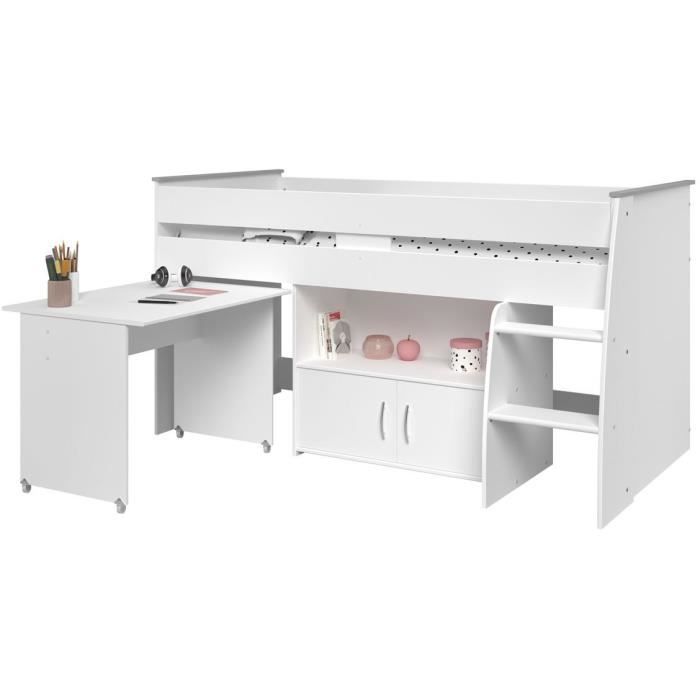 Cama infantil combinada PARISOT ZOLA - Blanca - 90x200 cm - Base de láminas incluida