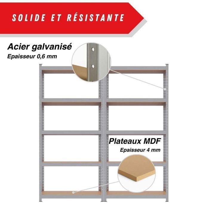 Scaffale da garage in metallo a 5 ripiani (L180 x P40 x H180 cm): robusto, modulare, facile da montare con clip senza viti.