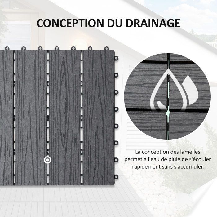Outsunny - Baldosas para terraza - WPC - 30x30x2,2cm - Gris