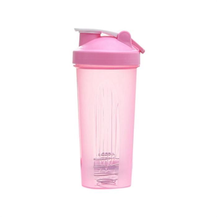 Vaso mezclador deportivo portátil, práctico vaso para mezclar, botella mezcladora de plástico de 600 ml para adultos, color rosa.