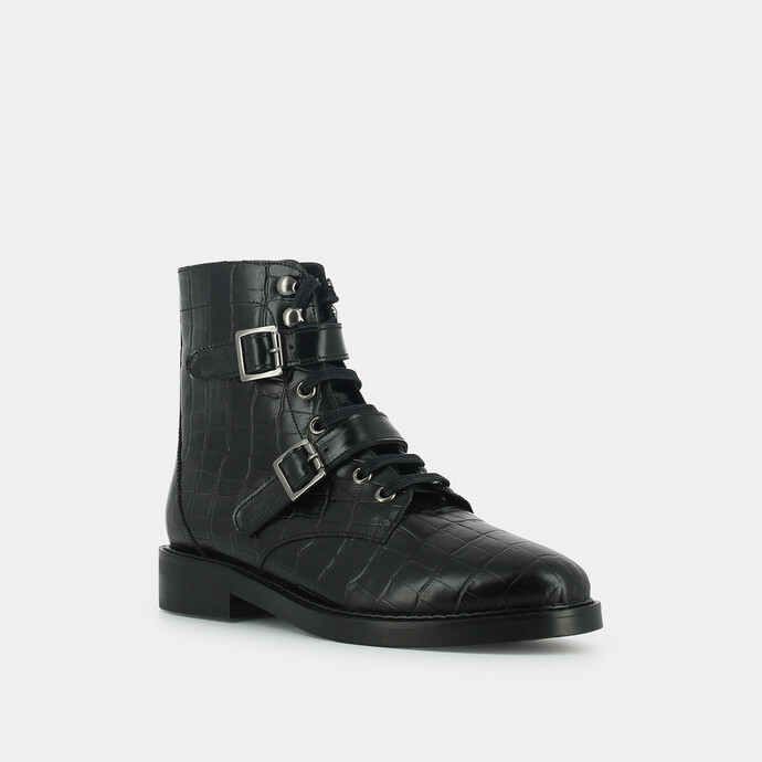 Bottines à boucle  en croco noir