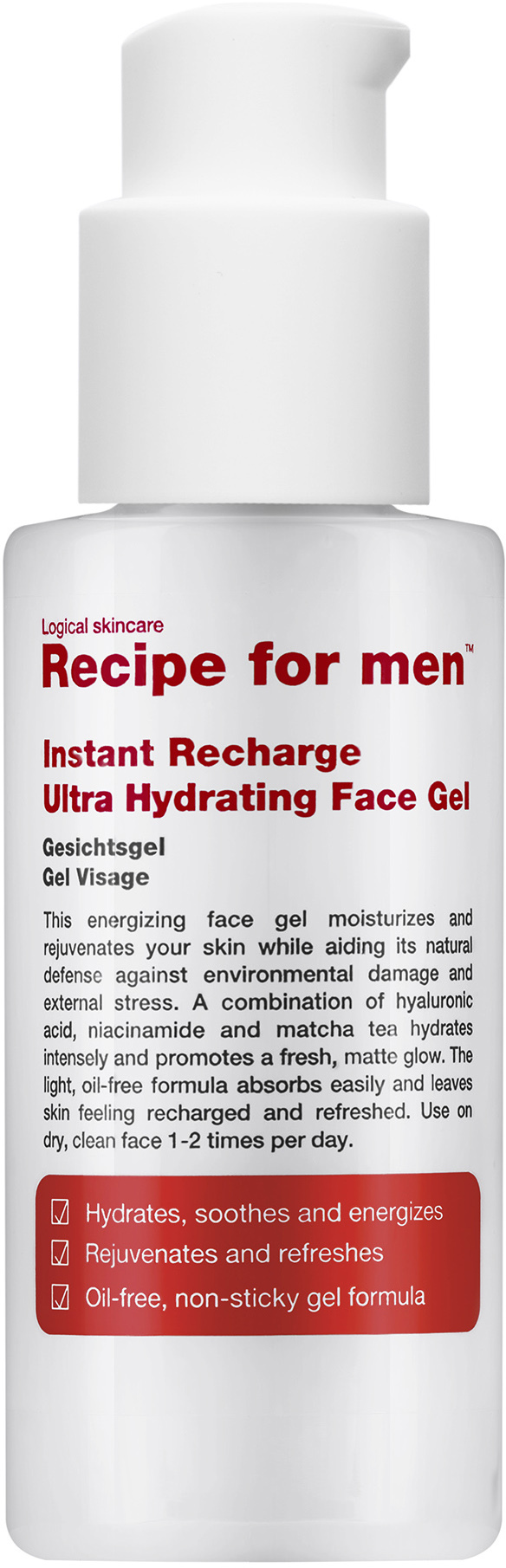Gel facial reîncărcător instant 75 ml - Rețetă pentru bărbați