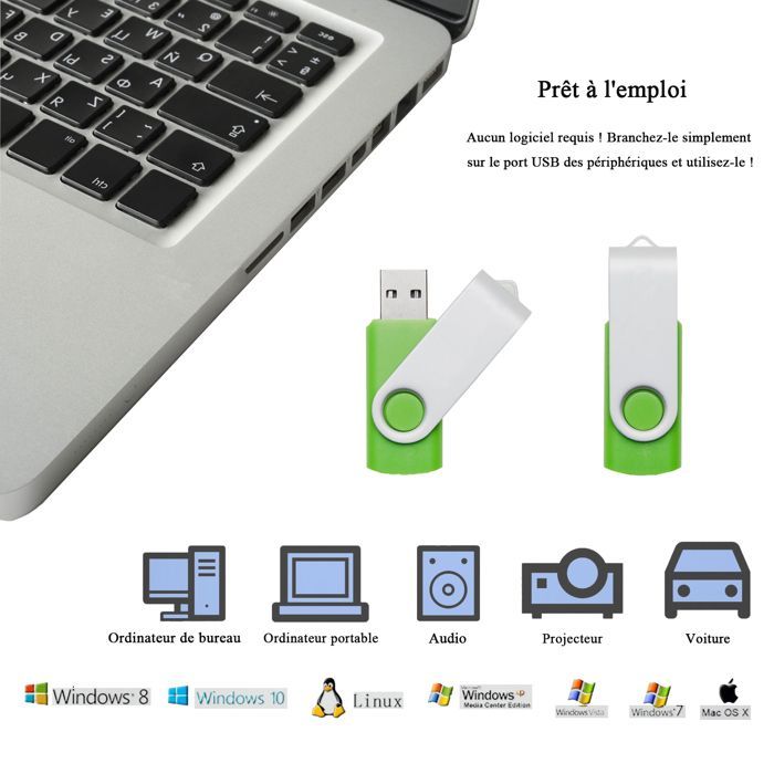 Clés USB 16 Go, Lot de 10, Version 2.0 REWBOAT Pivotant Stockage Disque Mémoire Stick Pendrive Flash Drive Mémoire externe