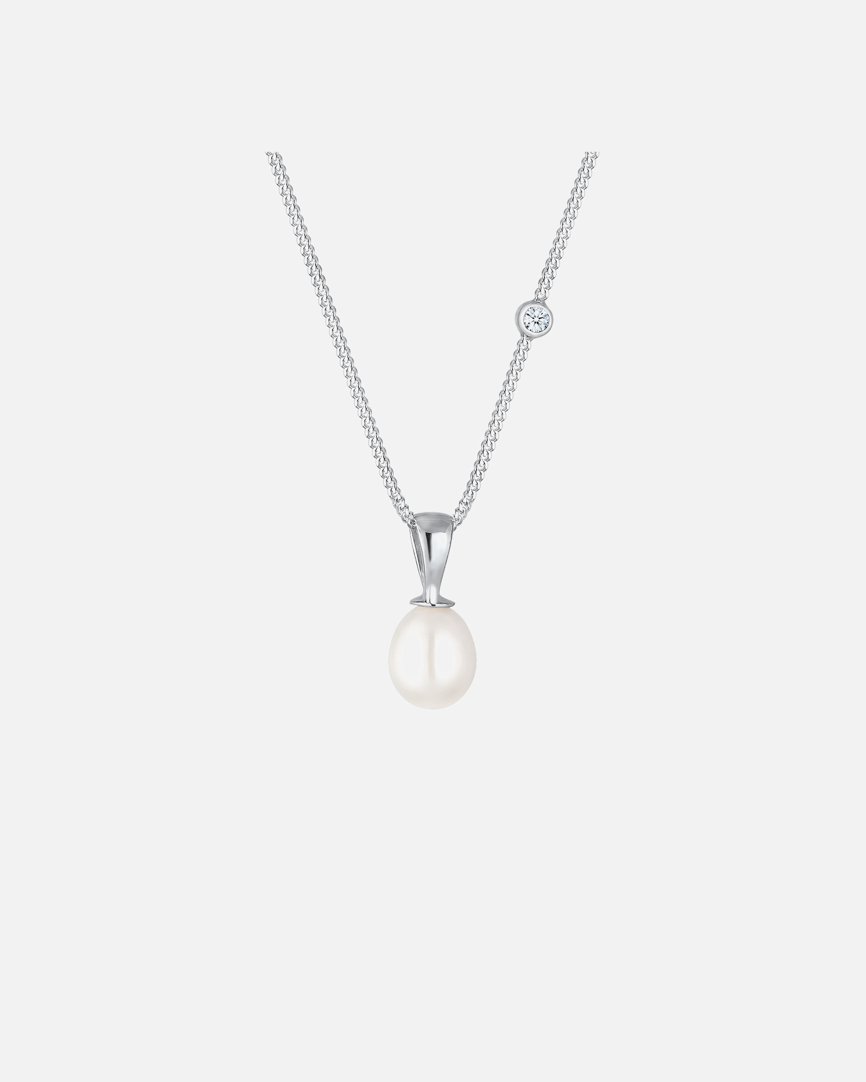 Elli DIAMONDS Femme Pendentif Goutte Élégant avec Perles de Culture d'Eau Douce et Diamant (0.03 ct.) en Argent Sterling (925/1000)