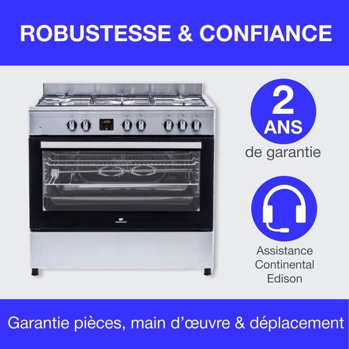 Continental Edison CECP9060IXDD 95L Multifunction Catalytic Oven Cooker - Digital Display - W90 x H85 cm - Stainless Steel