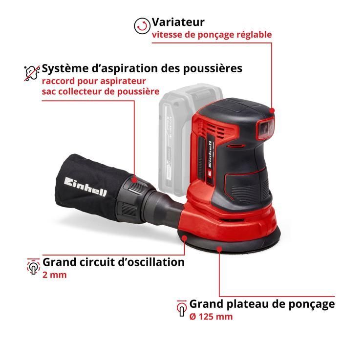Einhell Ponceuse excentrique sans fil TE-RS 18 Li - Solo PXC (18V, avec 1 abrasif) Livré sans Batterie ni Chargeur