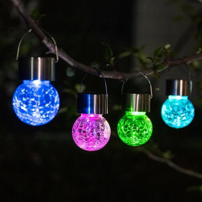 lampes solaires d'extérieur à suspendre - Lot de 12 - 0.1W - 60x60x90 mm - pour décoration de Noël - verre craquelé - couleur