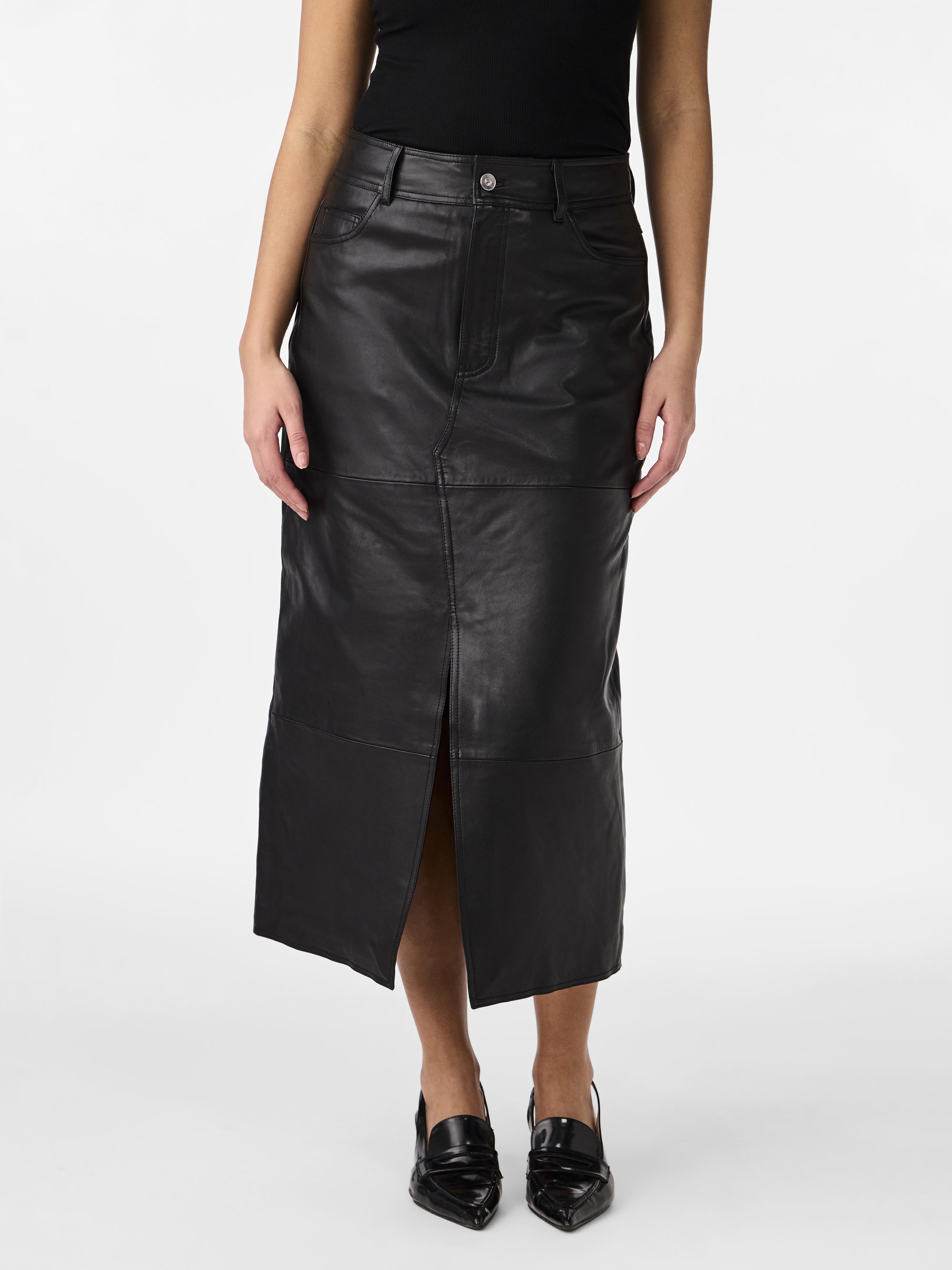 YAS YASMINA LANGE ROK - Leren rok - zwart