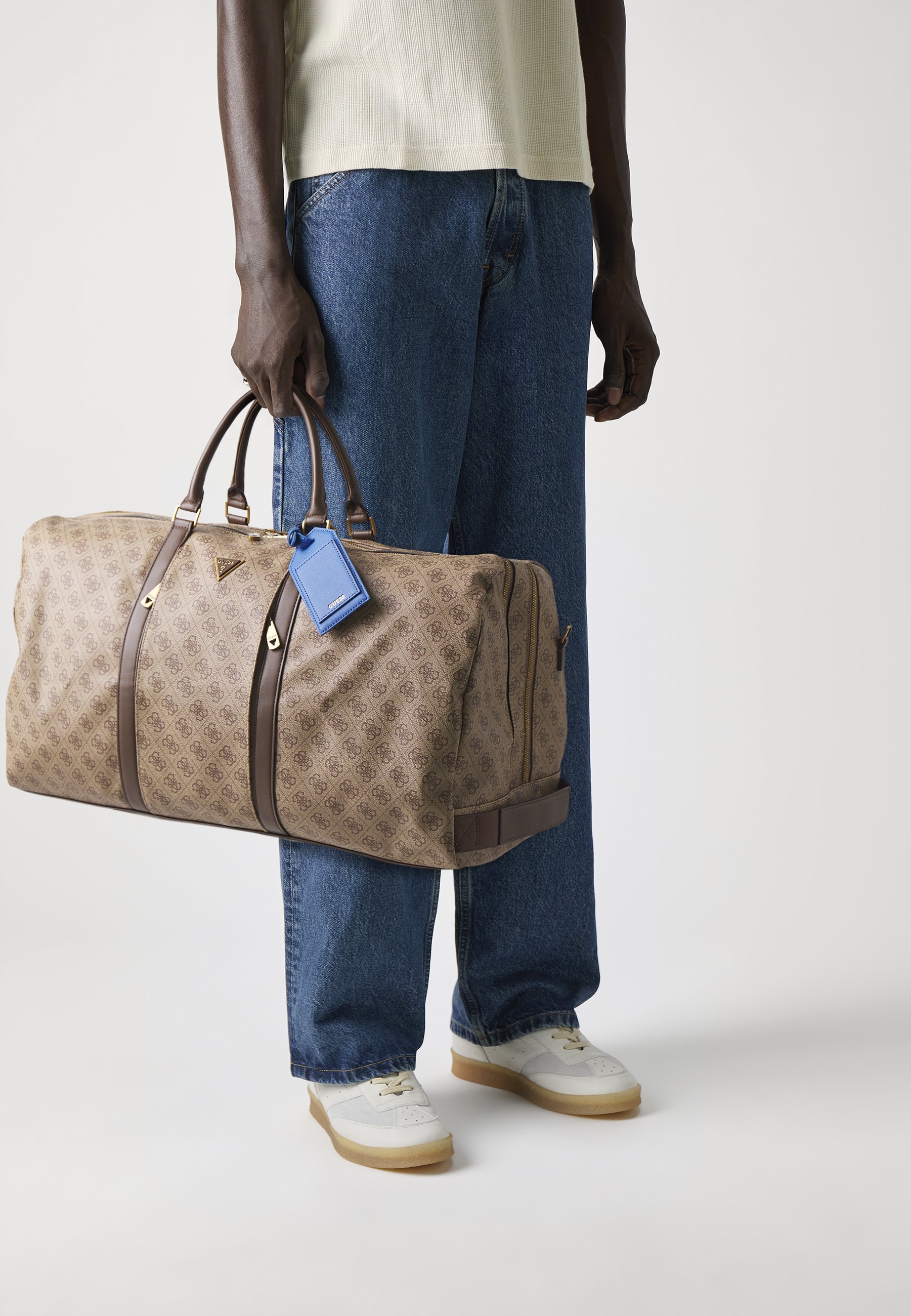 Guess PISA DOUBLE ZIP - Weekendtas - beige/bruin/blauw