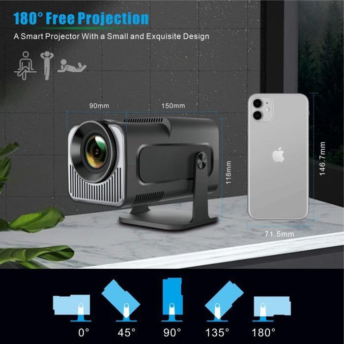 Mini Projecteur,HY320 Mini Videoprojecteur,4K Projecteur Portable avec Android 11 WiFi et Bluetooth 5.0, Trapèze Automatique