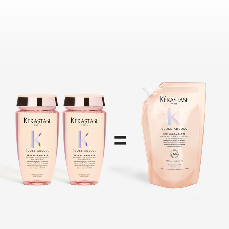 Shampoo Kérastase Gloss Absolu Bain Hydra-Glaze para cabelos brilhantes e macios.
