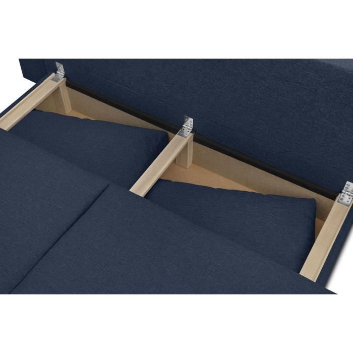 Canapé convertible - 3 places - MIKA - Tissu bleu foncé - Coffre de rangement - L 192 x H 84 x P 93 cm