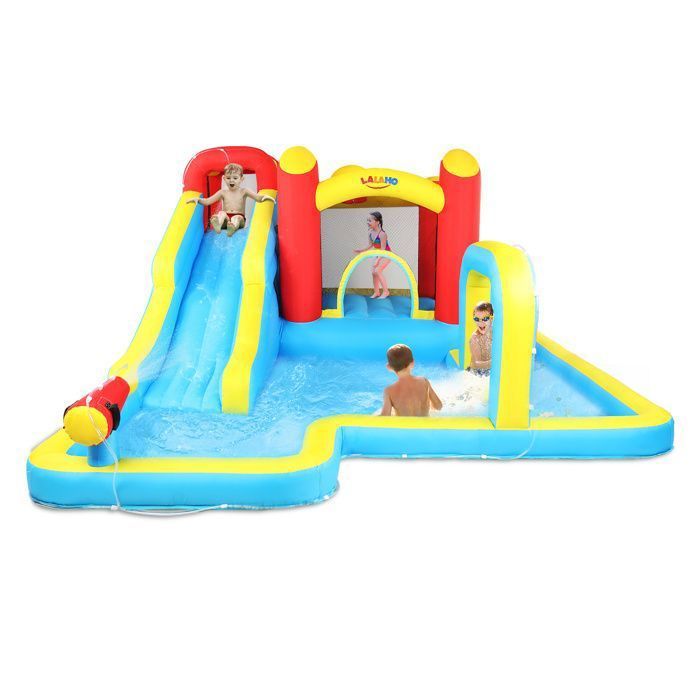 LALAHO Inflatable Play Area with Blower, Swimming Pool, Water Slide, Water Cannon, 465 x 365 x 195cm