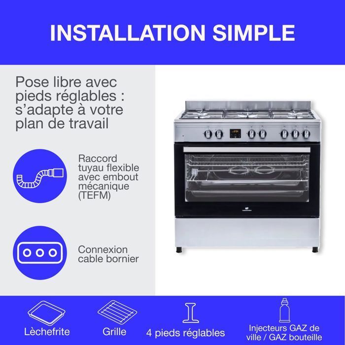 Cuisinière piano four multifonctions catalyse - CONTINENTAL EDISON - CECP9060IXDD - 95 L - Affichage digital - L90 x H 85 cm - Inox