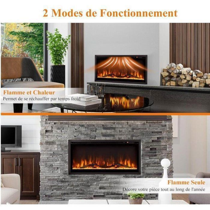 Chimenea eléctrica - RELAX4LIFE - 750W/1500W - para 42 m² - 9 colores de efecto de llama - 5 niveles de brillo ajustables - Temperatura 18-28℃