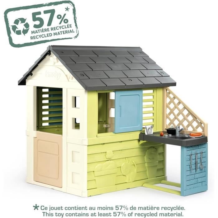 Smoby Life - Mooi speelhuisje + zomerkeuken - Grill en gootsteen - 17 accessoires - Gerecycled materiaal - Geschikt voor kinderen vanaf 2 jaar